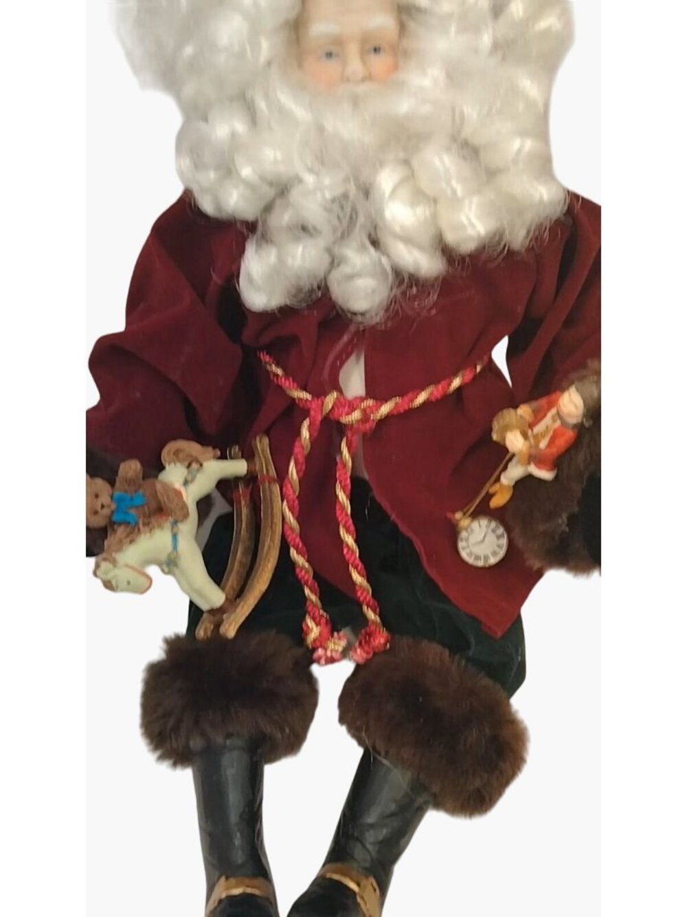 Victorian Style Santa Claus Christmas Decor Red Velvet Wind Up Music Vintage - Picture 2 of 11